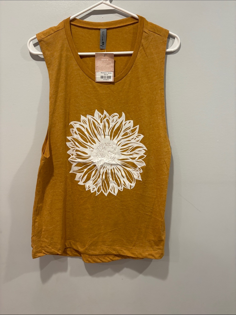 Women's Tank Top with White Floral Graphic - Mustard ptp 19 length 25